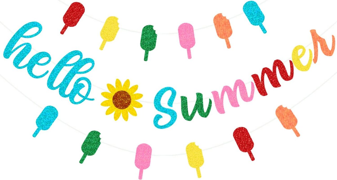 Colorful Glitter Summer Sunflower Banner, Hello Summer Ice Cream